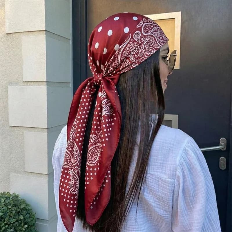 Foulard quadrato in seta di lusso da 90 cm con stampa a pois 2026 per donna, hijab, fasce per capelli, sciarpa, nastro, fascia per la testa