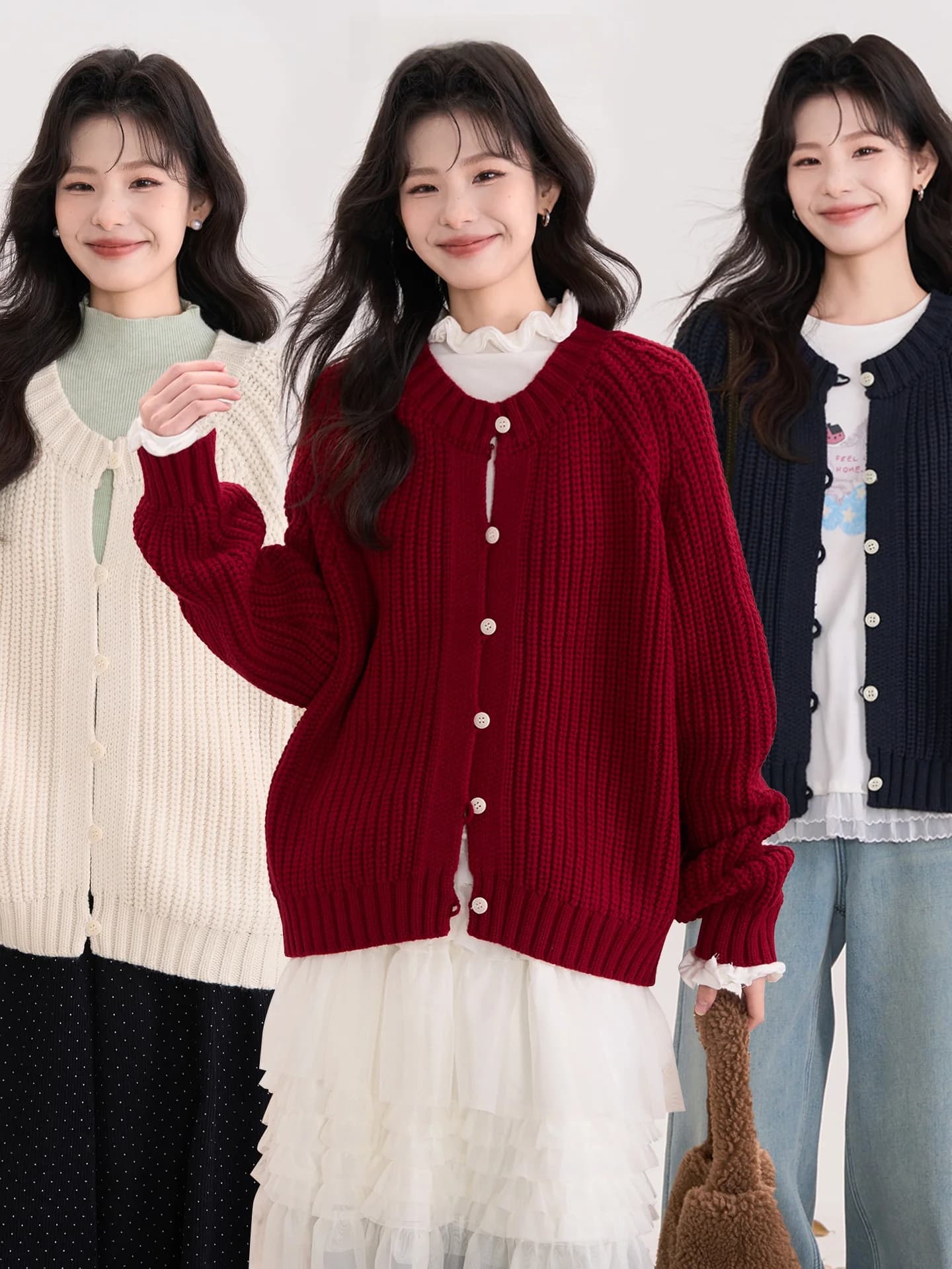 Sweet Island Memories Women's Winter Vintage Artistic Knitted Cardigan Sweater Jacket round Neck Cozy Thick Long Sleeve Outer...