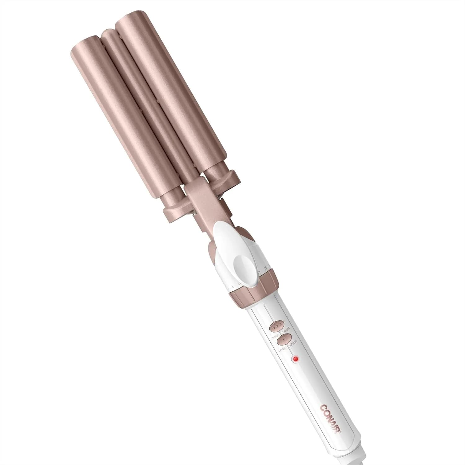 Arricciacapelli a Triplo Cilindro, Ferro Arricciacapelli in Ceramica Doppia per Onde Profonde e Continue per Tutti i Tipi di Capelli, Bianco/Oro Rosa
