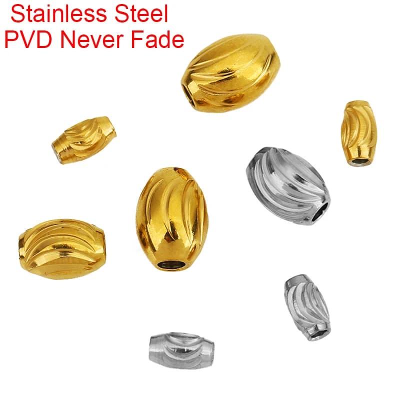 10 pz 5 7 8 mm Ovale Foro Grande Perline In Acciaio Inox Non Sbiadisce Nunca PVD Perline Del Distanziatore Collana Del Braccialetto Per Creazione di Gioielli risultati