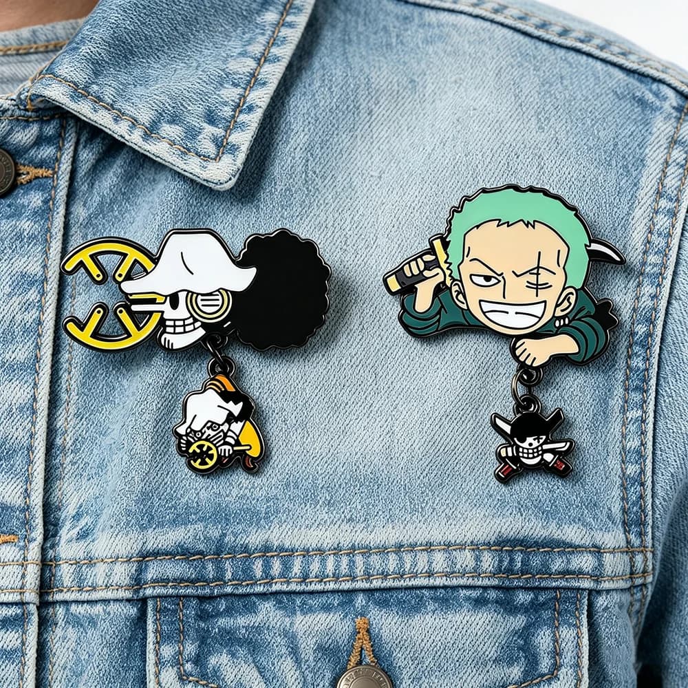 Zoro & Usopp Pirate Skull Charm Brooches, Anime Lapel Badges for Denim Jackets, Manga Fan Gift Collectibles Backpack Jewelry