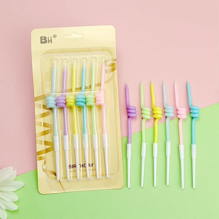 6 pezzi di candele per feste con pollice fino, buon compleanno, torta filettata, candela decorativa, candela lunga innovativa per bambini