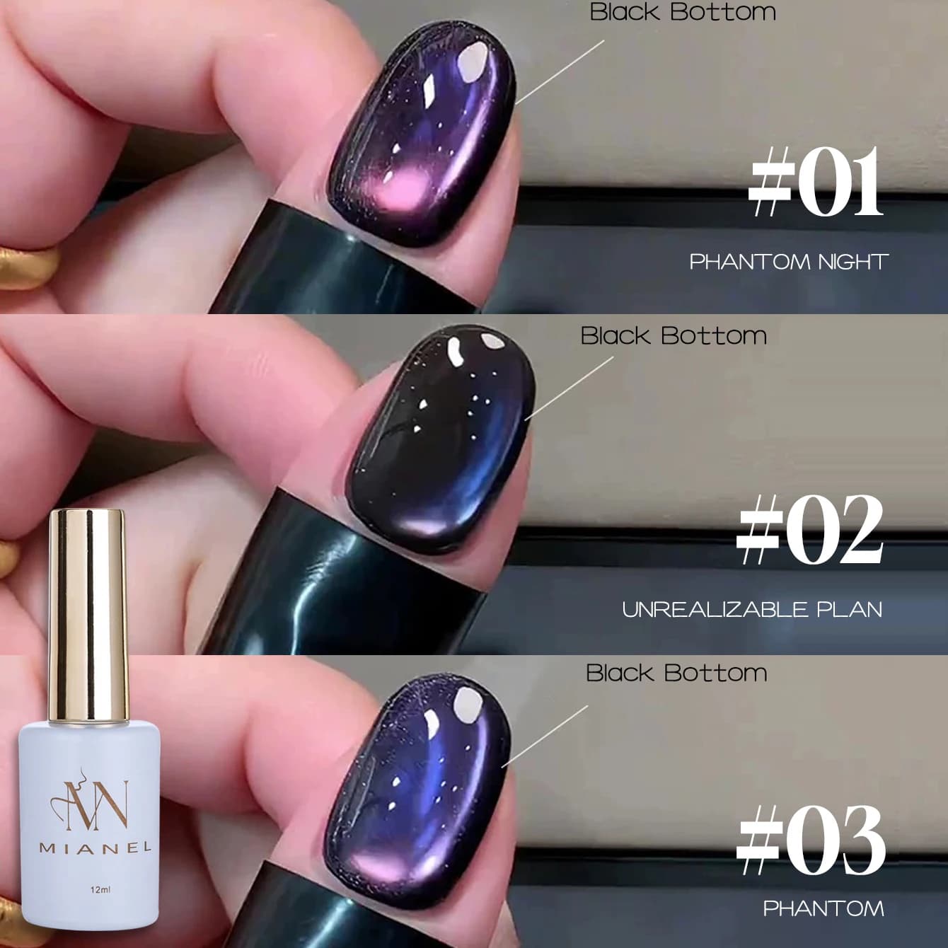 MIANEL 12ML Smalto Gel per Unghie Effetto Occhio di Gatto con Perline di Vetro Viola Sbiancante 2026 Stile Moda Cielo Stellato Cristallo