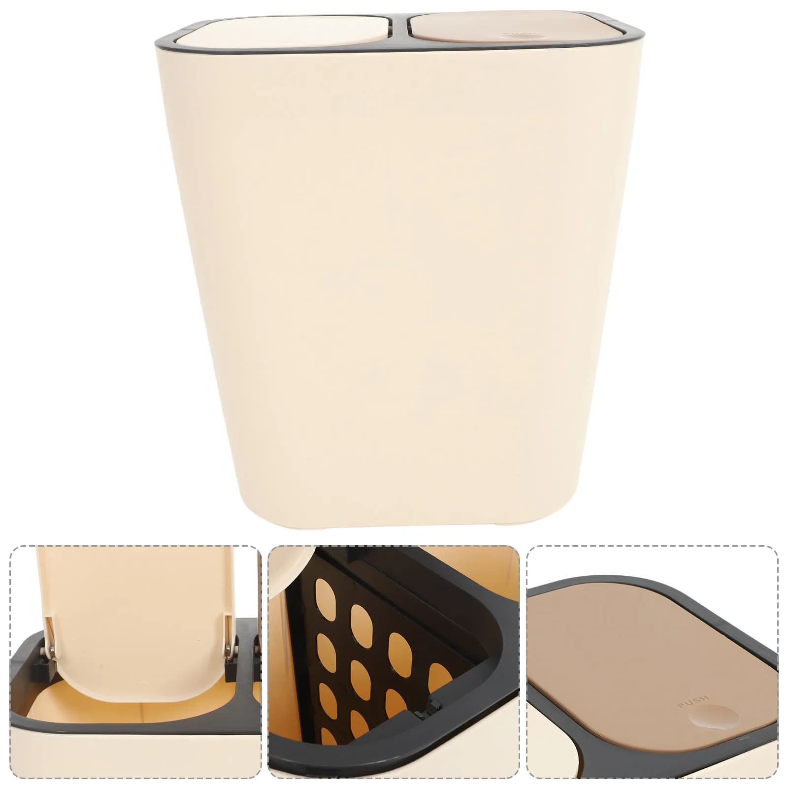 Dual Section Press Lid Trash Bin for Kitchen Bathroom Laundry Recycling Efficient Wet and Dry Waste Separation Medium Capacity
