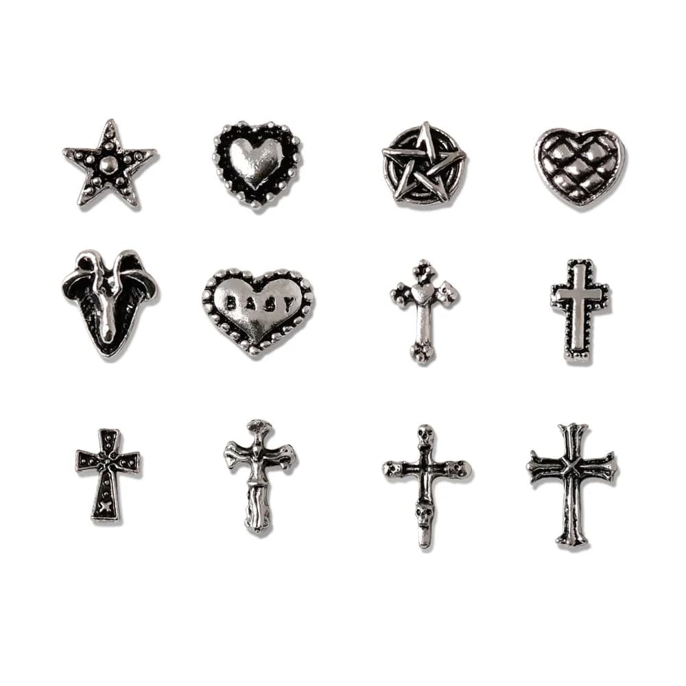 50 pezzi mini lega croce nail art fascino 3D piccolo cromo argento antico cuore decorazione unghie gioielli design punk accessori per unghie
