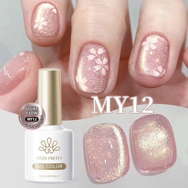 BORN PRETTY Smalto Gel Magnetico Effetto Occhio di Gatto Rosa Chiaro 10ml, Glitter Scintillante, Semipermanente UV, Rimovibile, Accessori per Unghie