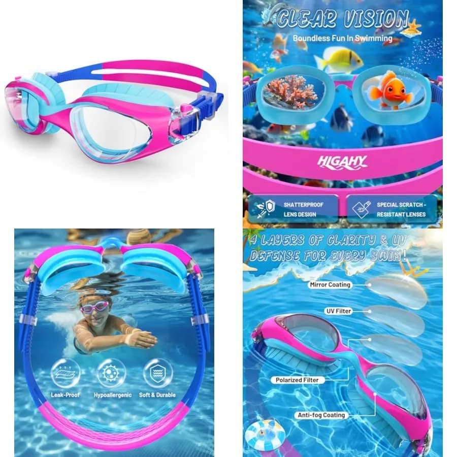 Occhialini da nuoto, protezione UV antiappannamento, occhialini da nuoto con cinturino regolabile a tenuta stagna per ragazzi e ragazze dai 6 ai 14 anni