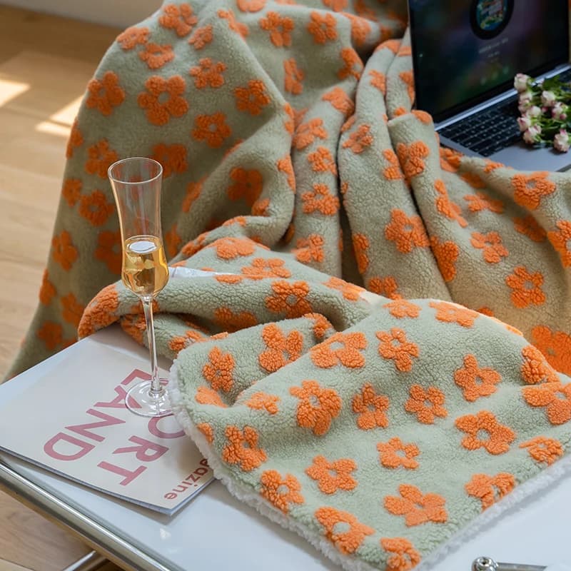 Coperta per Divano in Pile Corallo Hua Face, Calda per Autunno e Inverno, Design Moderno e Semplice con Motivi Floreali