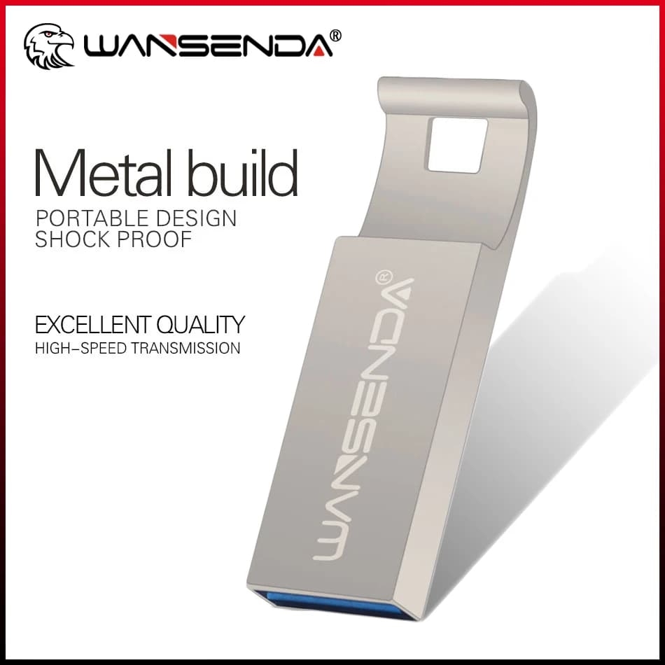 WANSENDA Chiavetta USB in metallo Pen Drive 32 GB Memory Stick 3.0 128 GB 64 GB 16 GB 8 GB Pendrive Portachiavi Thumbdrive