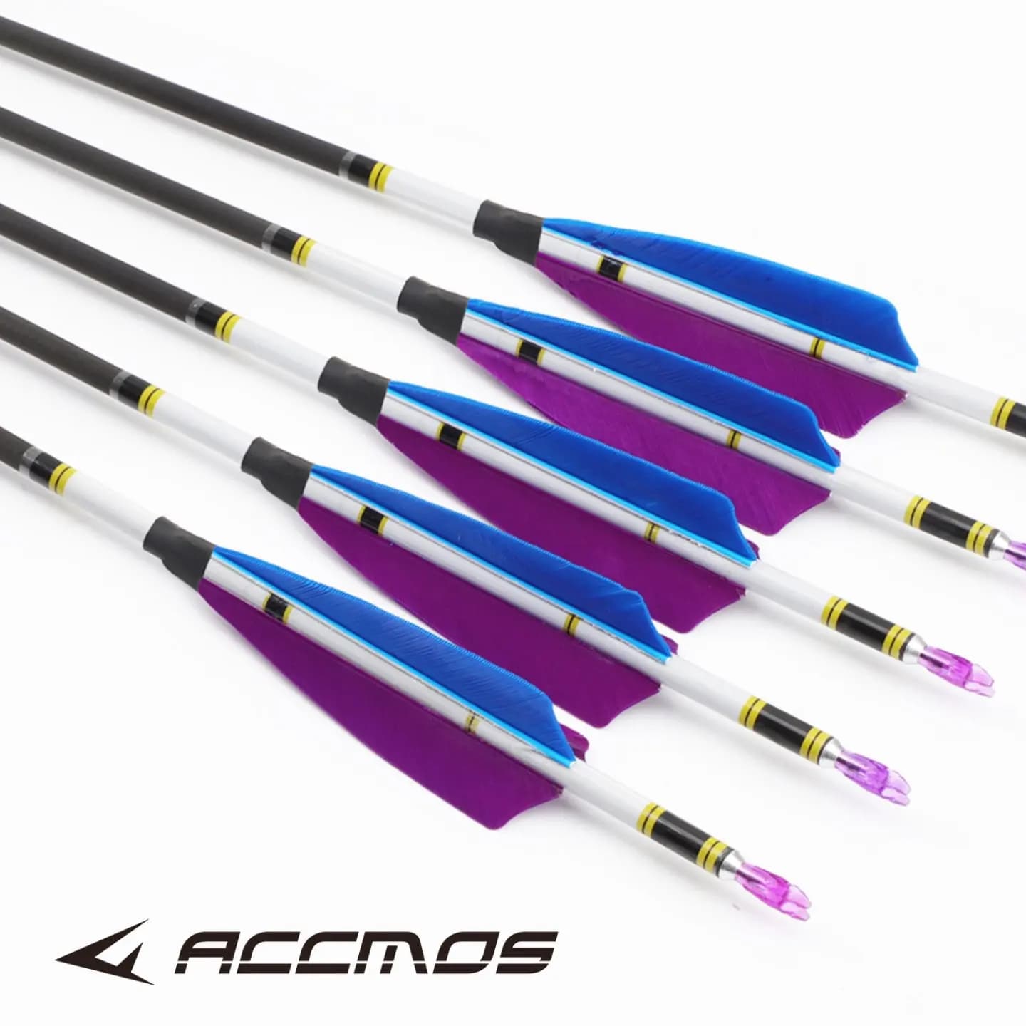Straightness ±0.001 Pure Carbon Arrows ID6.2mm Spine 300-800 Shaft with Purple & Blue Real Feather for Archery Target Shooting