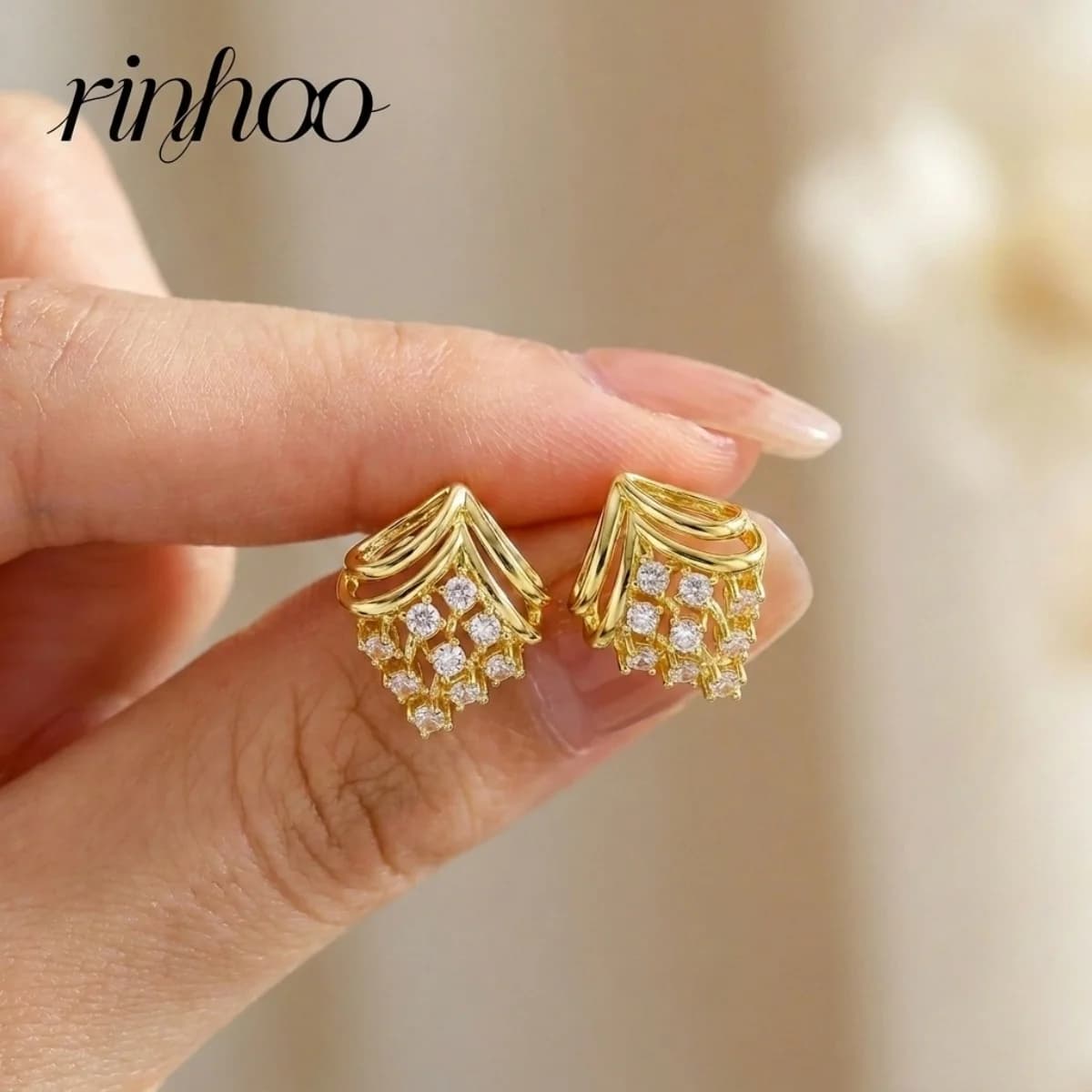 Rinhoo Sparkling Cubic Zircon Hollow Rhombus Stud Earrings For Women Men Creative Grape Geometric Earrings Aesthetics Jewelry