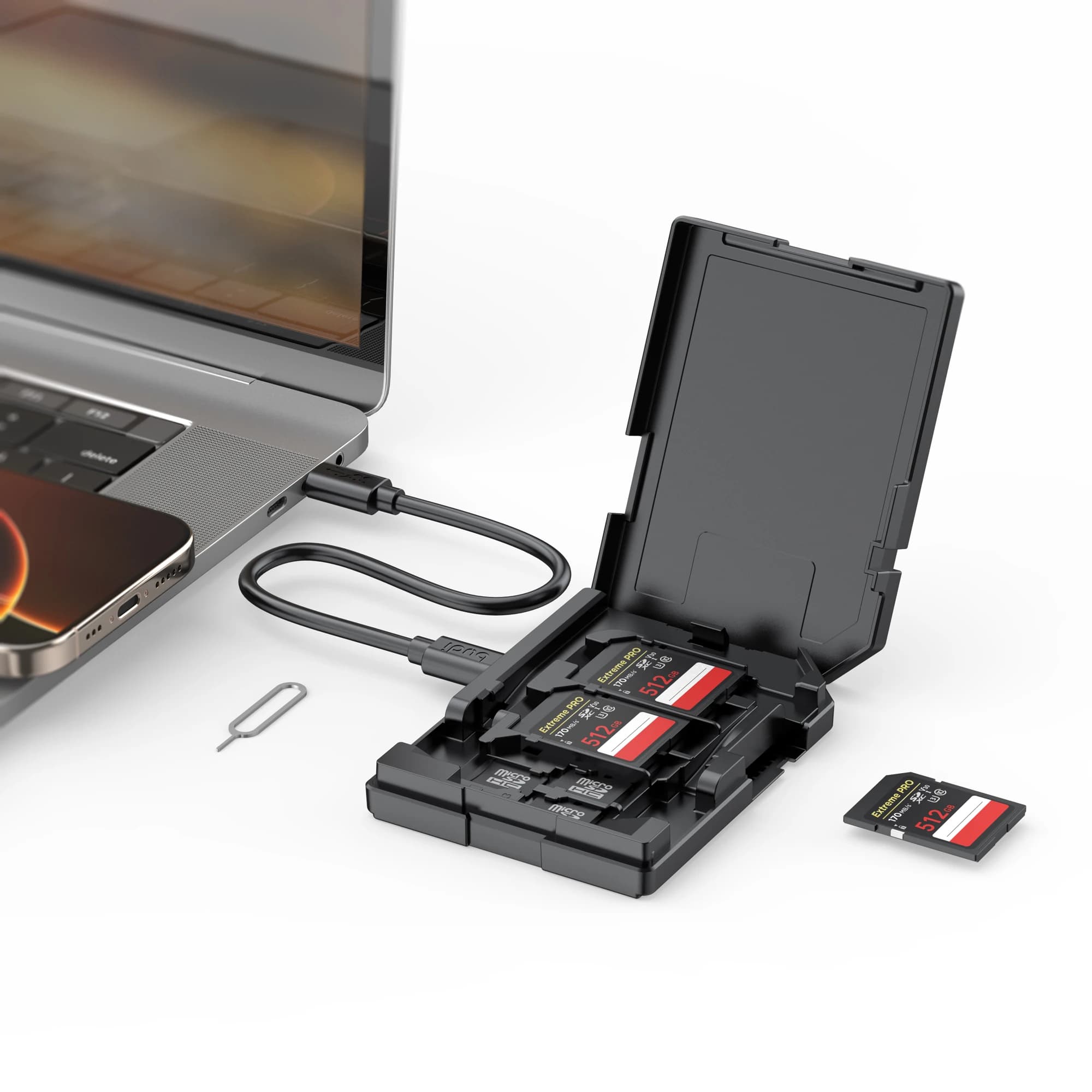 Custodia per schede di memoria BUDI SD con lettore di schede di memoria compatibile con USB Type-C e USB