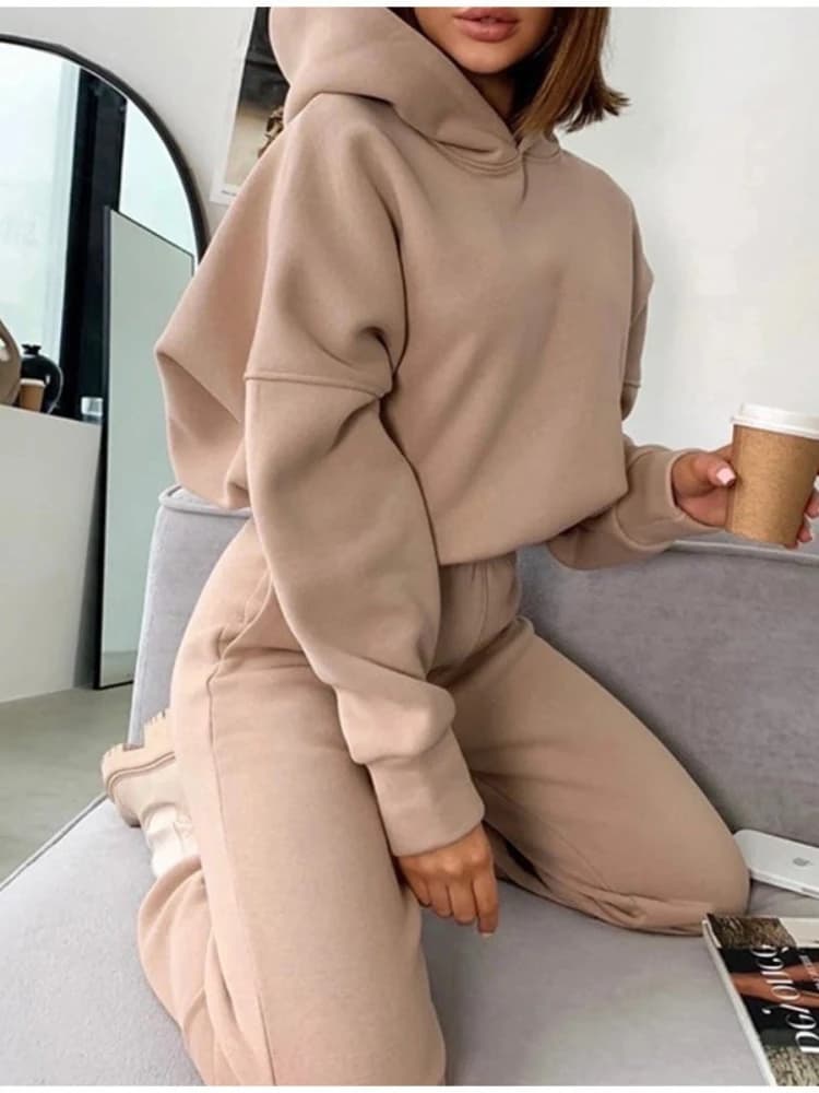 Women's Spring Sport Suit in Two Pieces - Oversize sweatshirt with hood and trousers Unit Tinta | Set Casual sweatshirt and trousers