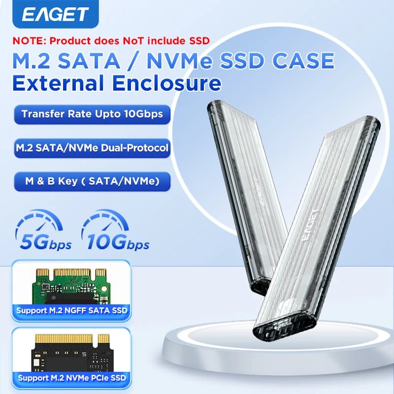Eaget M.2 SATA NVMe SSD CASE Adattatore per custodia esterna da 10 Gbps Chiave M e B da tipo C a USB-A/C