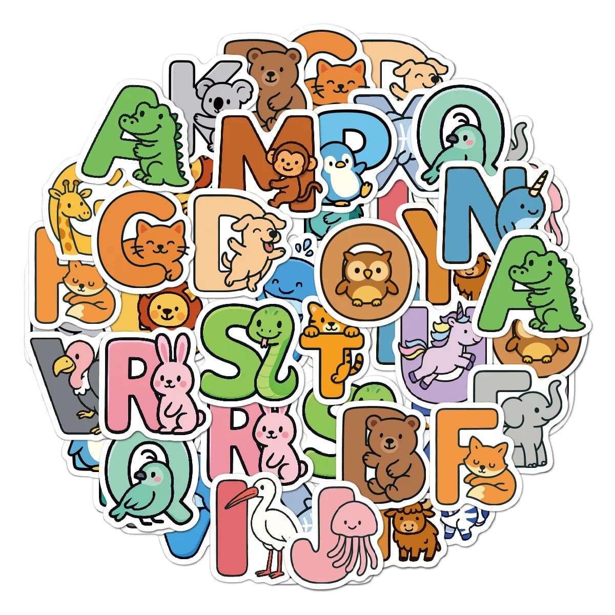Adesivi Alfabeto Animali Impermeabili Autoadesivi per Bambini, Giocattolo Educativo per l'Apprendimento dell'Ortografia, per Bottiglie d'Acqua, Cancelleria e Artigianato