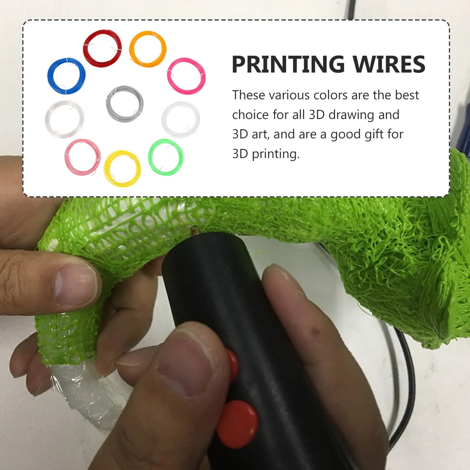 10 Pezzi di Cavi per Penna 3D, Filamenti in Plastica PLA ad Alta Precisione, Ecologici, Senza Intasamenti, Facili da Usare
