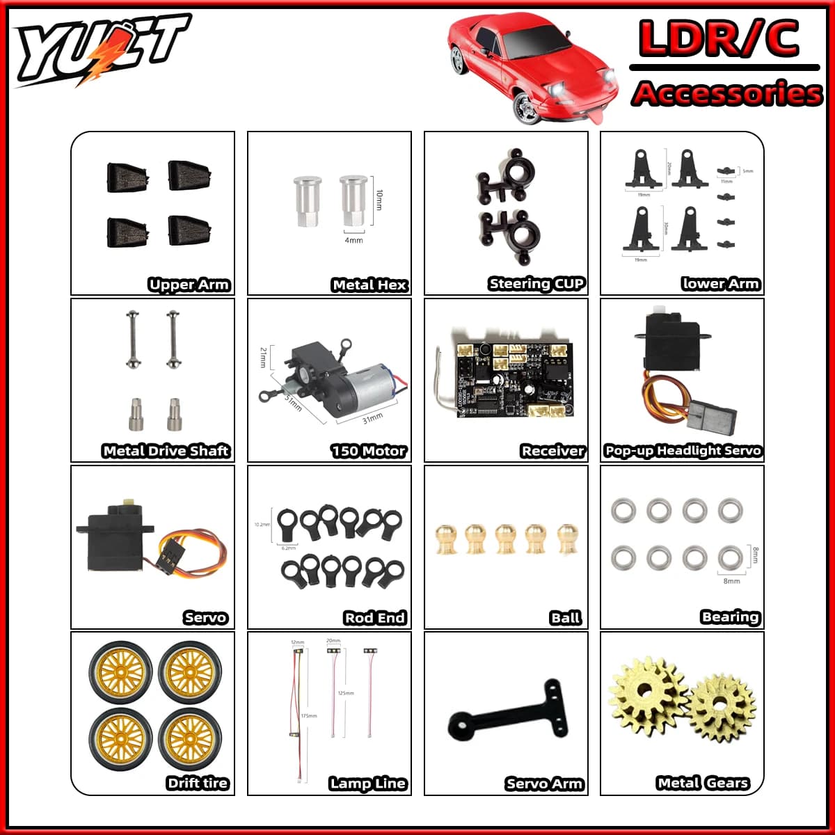 1/18 LDRC Auto Parti Originali LD1899 GTR Accessori di Aggiornamento In Metallo LD1804 Pneumatico Da Deriva di Ricambio LD 1898 Servo Braccio Per LD1801 LD1802