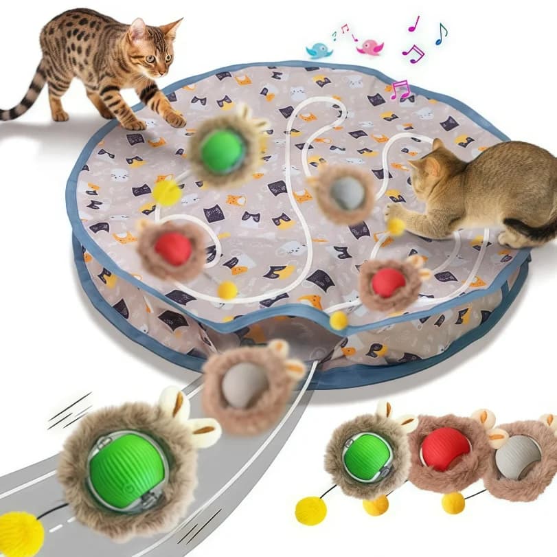 Set di Giocattoli Interattivi per Gatti con Copertura a Sfera, Rotolamento Rapido in Sacchetto, Gioco Nascondi e Cerca per Gattini, Giocattolo Interattivo per Gatti Attivato dal Movimento per Interni
