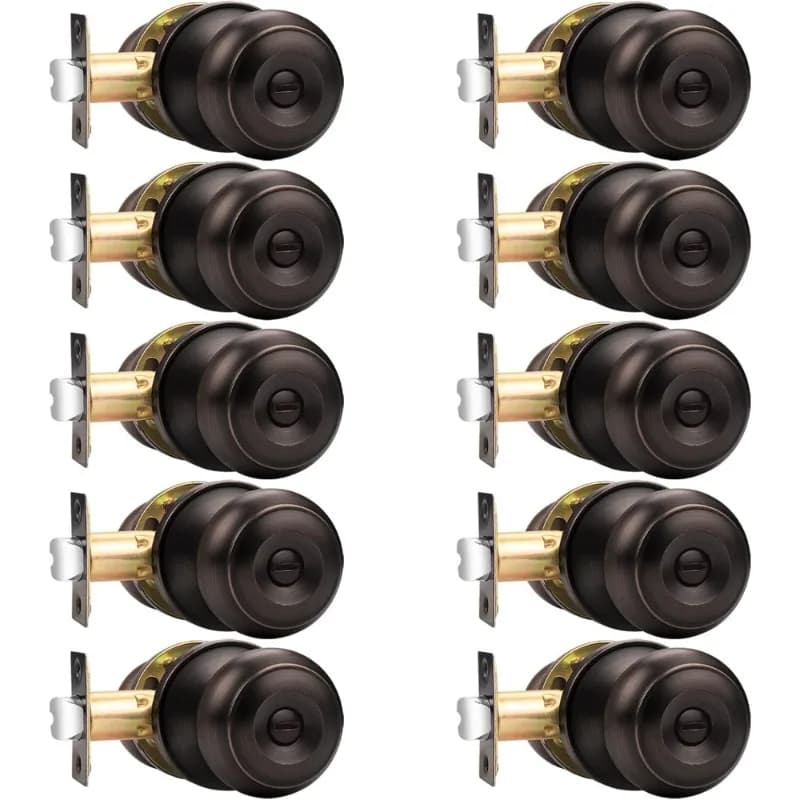 Grande Offerta - Set di Maniglie per Porte in Bronzo con Serratura per Interni, Camera da Letto e Bagno, Finitura Oliata, Confezione da 10 - USA