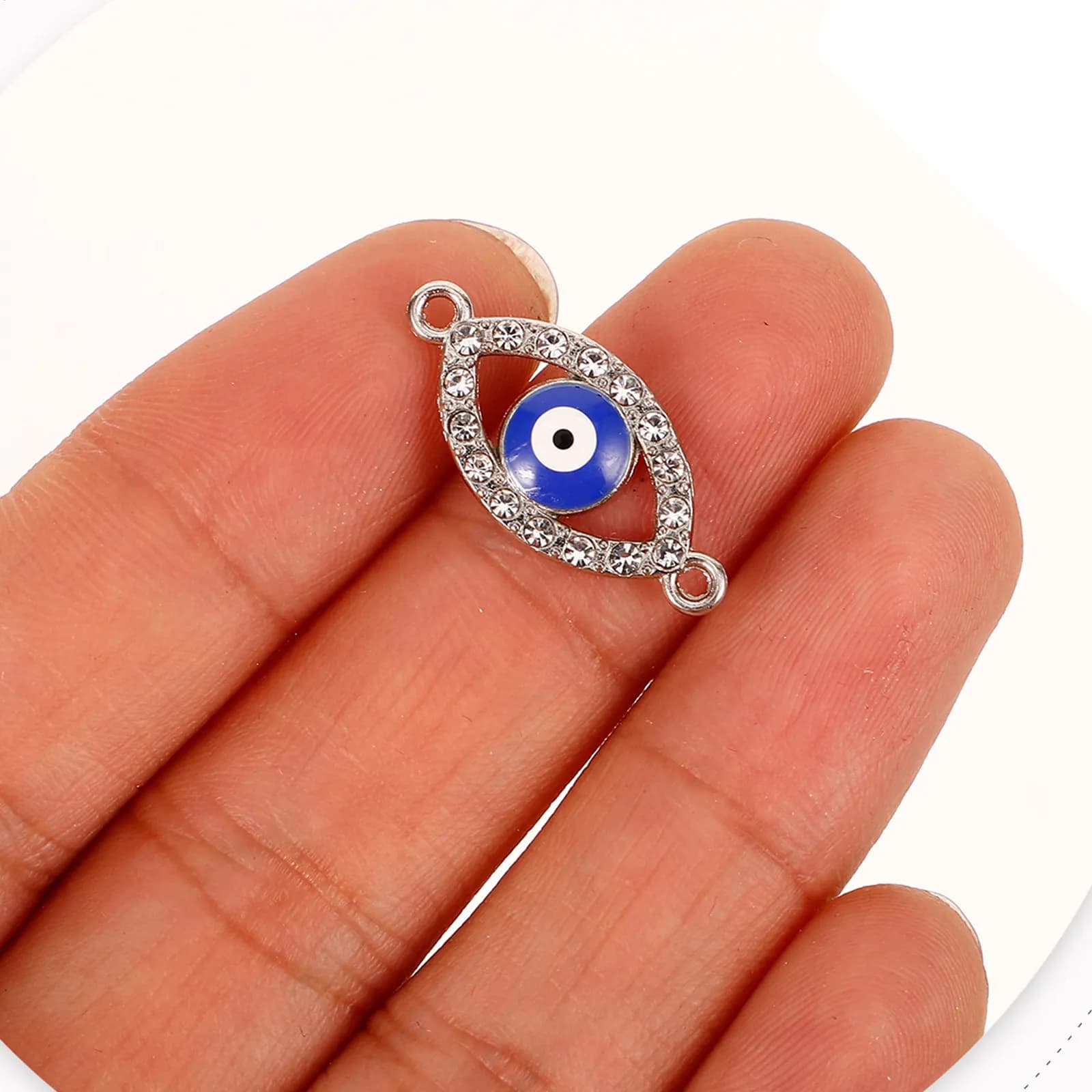 25Pcs Evil Eye Pendant Connector Jewelry Rhinestone Charms Double Hole for DIY Necklace Bracelet Keychain Clavicle Chain