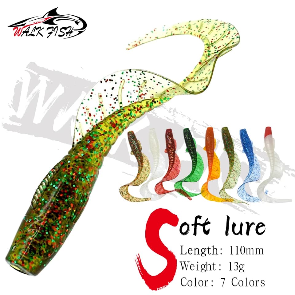 CAMMINARE PESCE 3 Pz 11 cm/13g Richiamo Morbido Verme Coda Lunga Grande Esca Grub Manovella Artificiale Wobbler Swimbait Per Spigola Trota Crappie Luccio