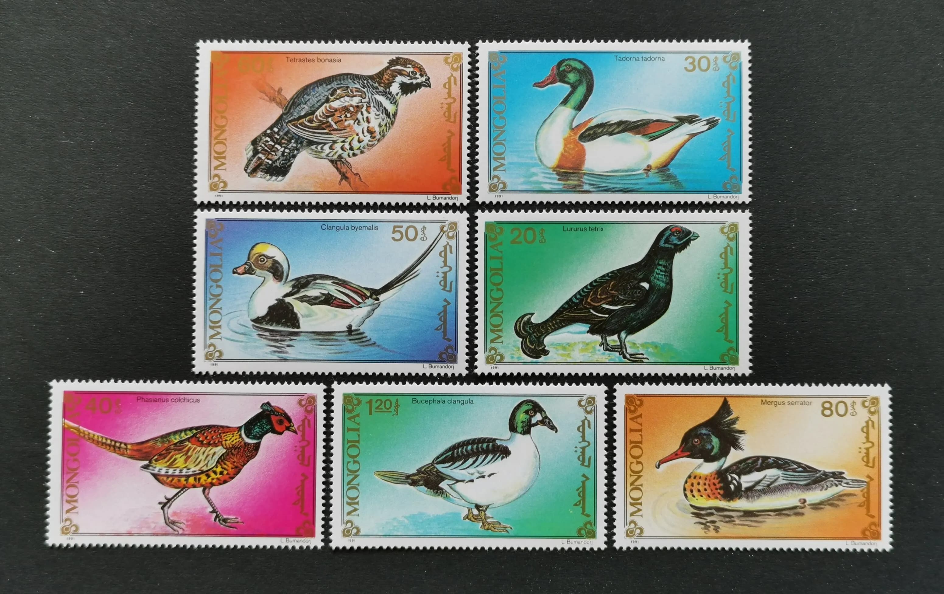 Mongolia Post Stamps Postage Y1991 Birds Duck Mandarin Ducks Full Set 7 New Collectible Postage Stamps Material For Scrapbooking