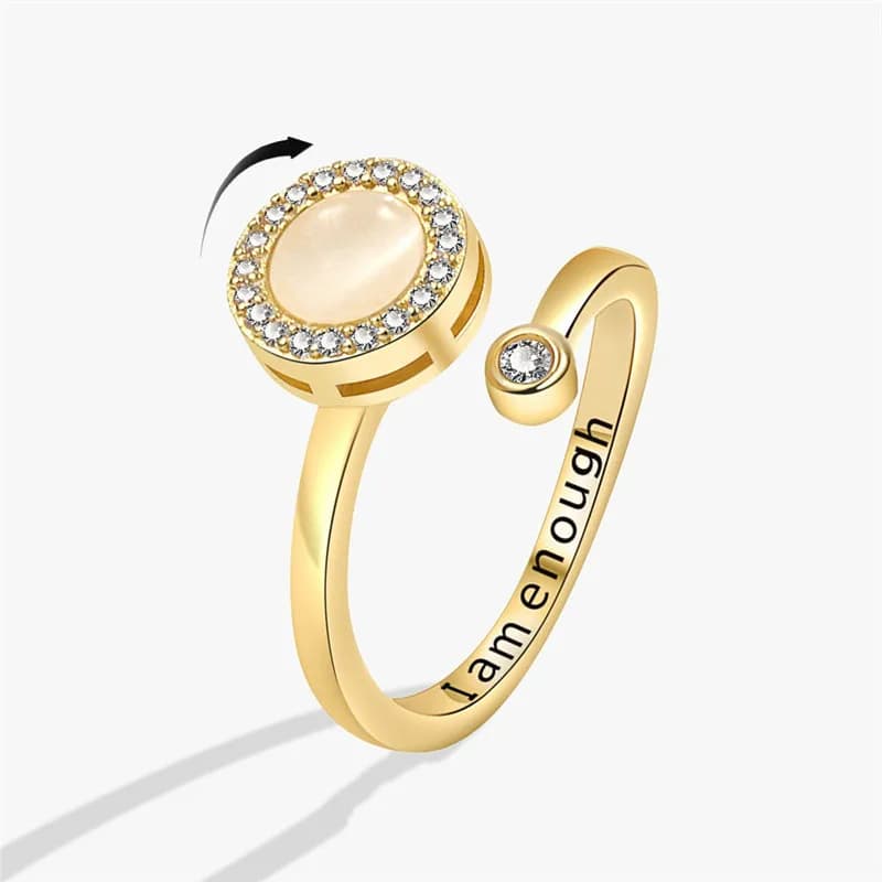 Luxury Fidget Anxiety Round Crystal Spinner Ring Anti Stress Open Finger Jewelry Ladies Banquet Rotate Rings Gifts Accessories