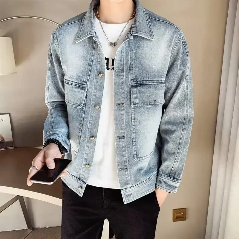 Men's Denim Jacket Short Casual Slim Blue Male Jean Coats Autumn Winter Outerwear Cowgirl Trendy New in Korean Popular Clothes
