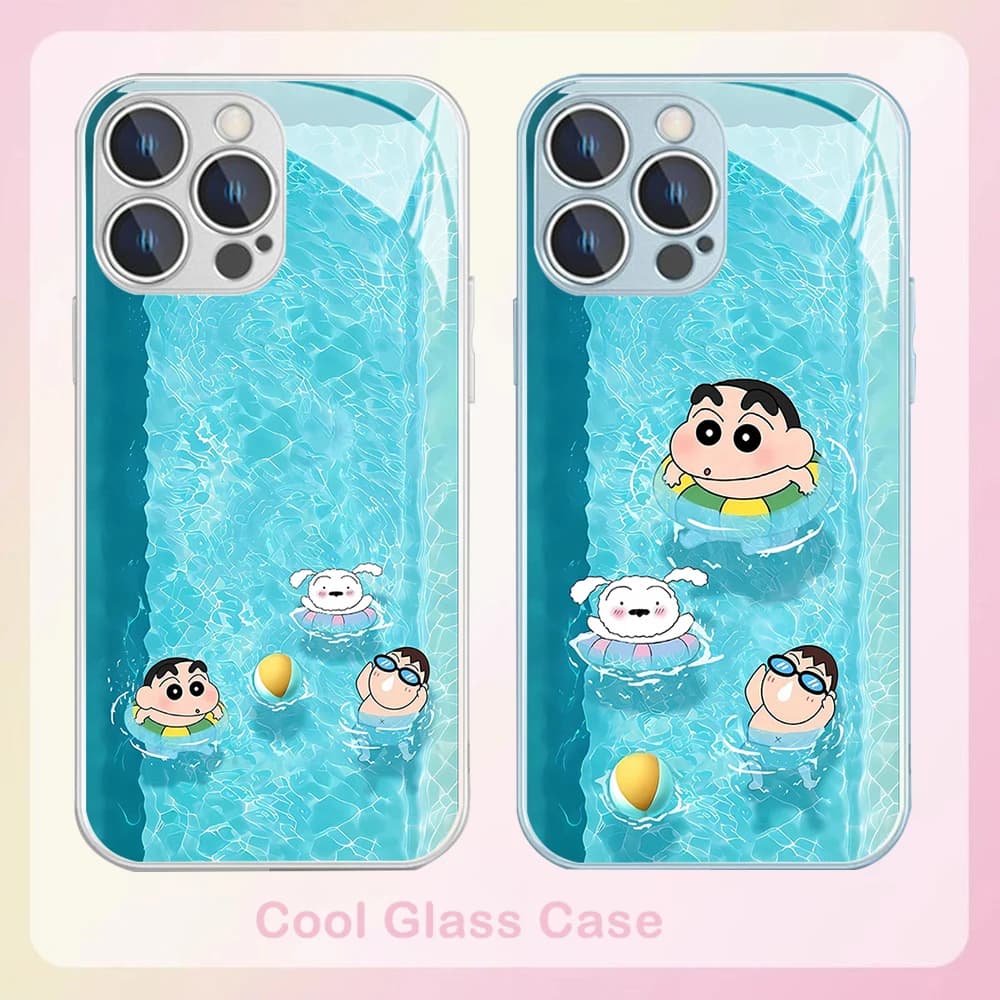 Summer Swim S-Shin-Chans Metallic-Color Phone Case For iPhone X XR XS 16 15 14 13 12 Mini 11 Pro Max 7 8 SE 20 Plus Glass Cover