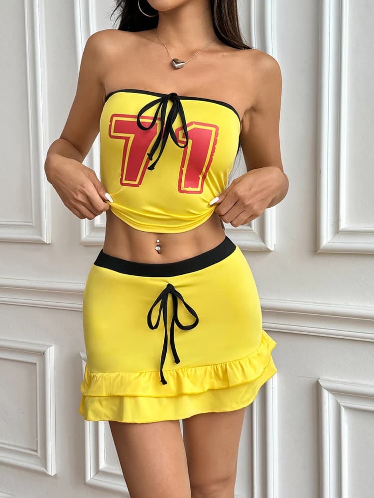 Plus Size 2025 Estate New Spice Girls Lettera Bustier Top Lace Up Bowknot Halter Gonna Due pezzi Set Trendy Sexy