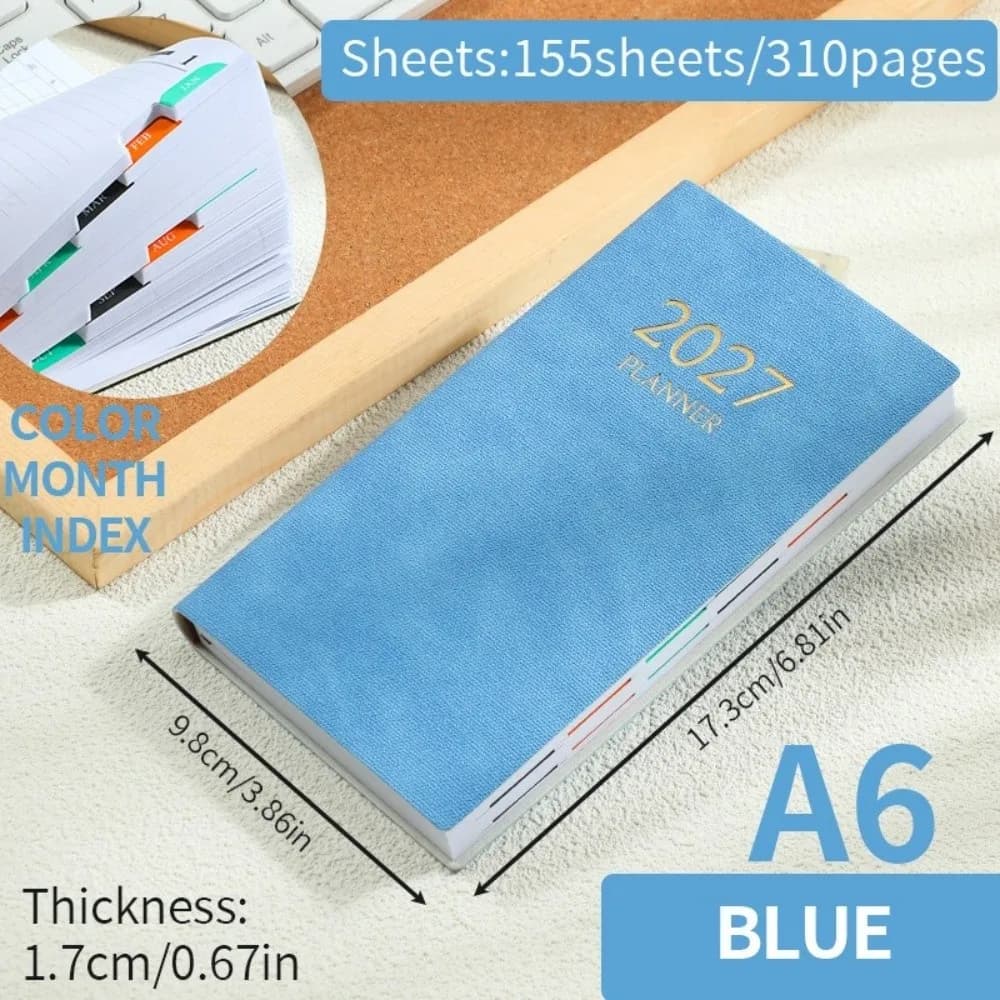 A6 Daily Planner Notebook 2027 with Colorful Month Index Tabs Pocket Notebook PU Leather Travel Planning Journal Office Work
