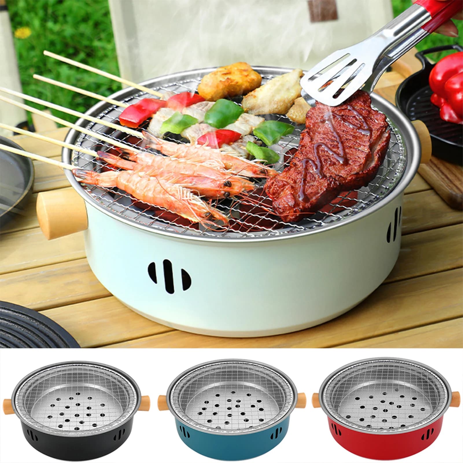Portable BBQ Charcoal Grill Iron Small Mini BBQ Tool Outdoor Cooking Camping Picnic Beach Portable Non-stick Barbecue Rack