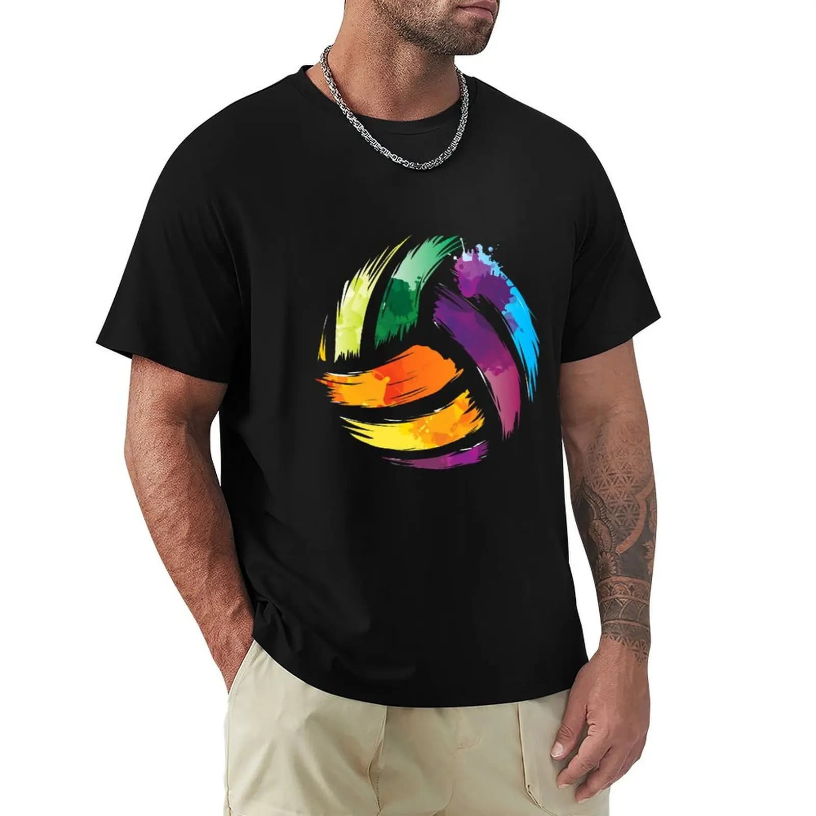 Colorful Volleyball Cute Colorsplash Ball T-Shirt Work Wear Short Sleeve T-Shirt