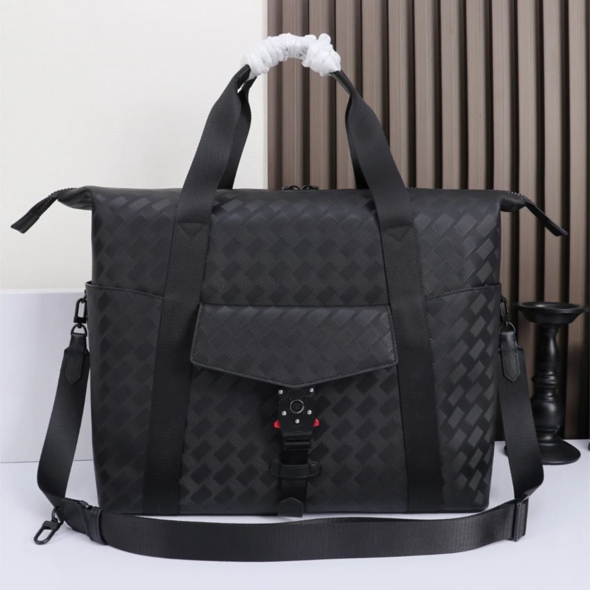 Men's Large Travel Bag Luxury Designer Genuine Leather Duffle Weekend Handbag Woven Embossed Luggage Business Crossbody