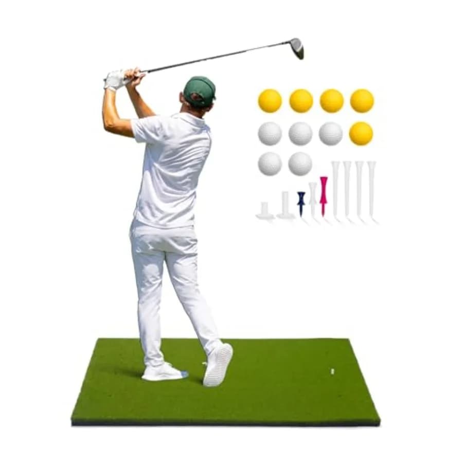Tappetino da golf per allenamento indoor/outdoor con tracolla, 10 palline da golf in PU e 9 tee per il driving, il chipping e lo swing