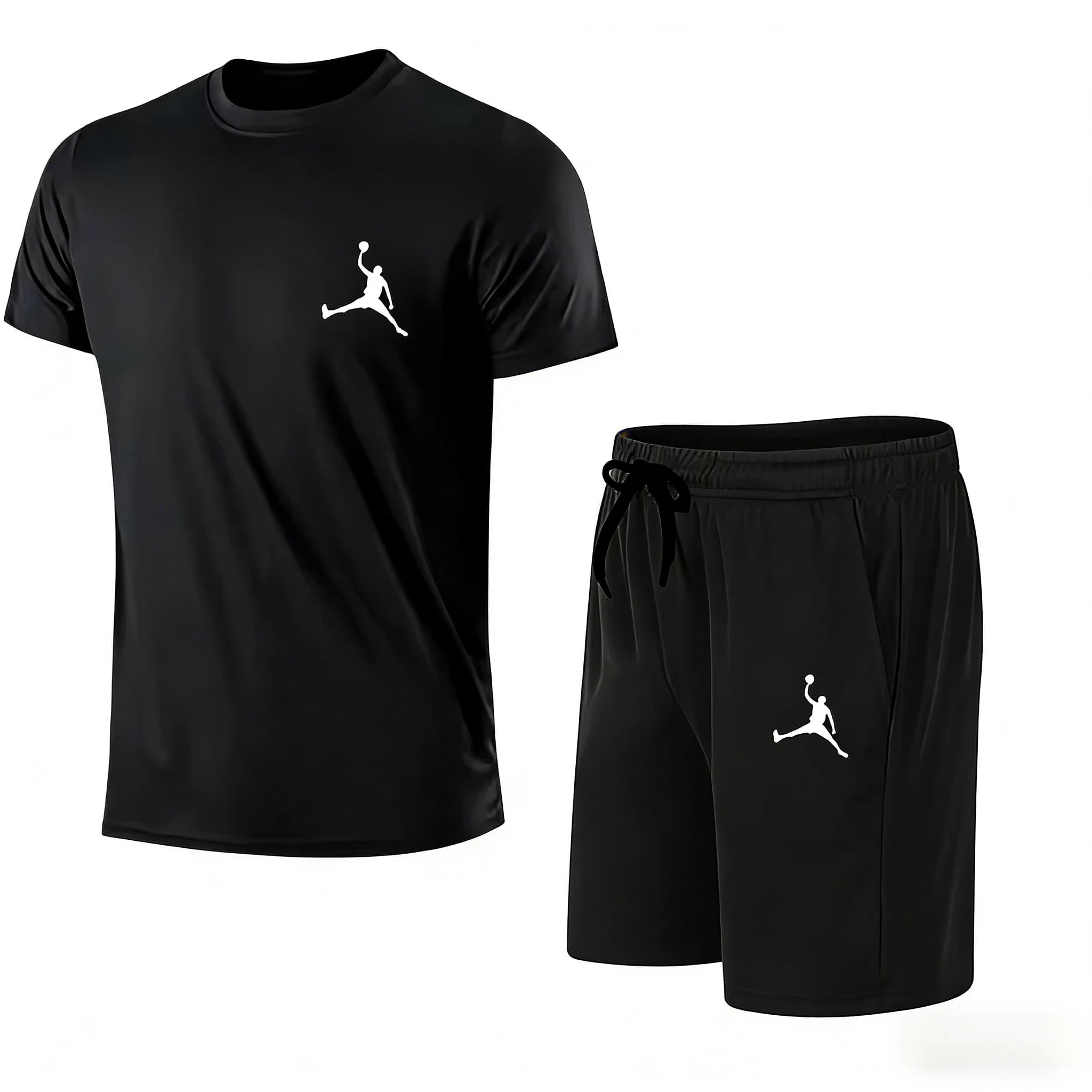Men casual sports suit for summer: T-shirts and shorts, casual short sleeve clothing for jogging and fitness, brand clothing.