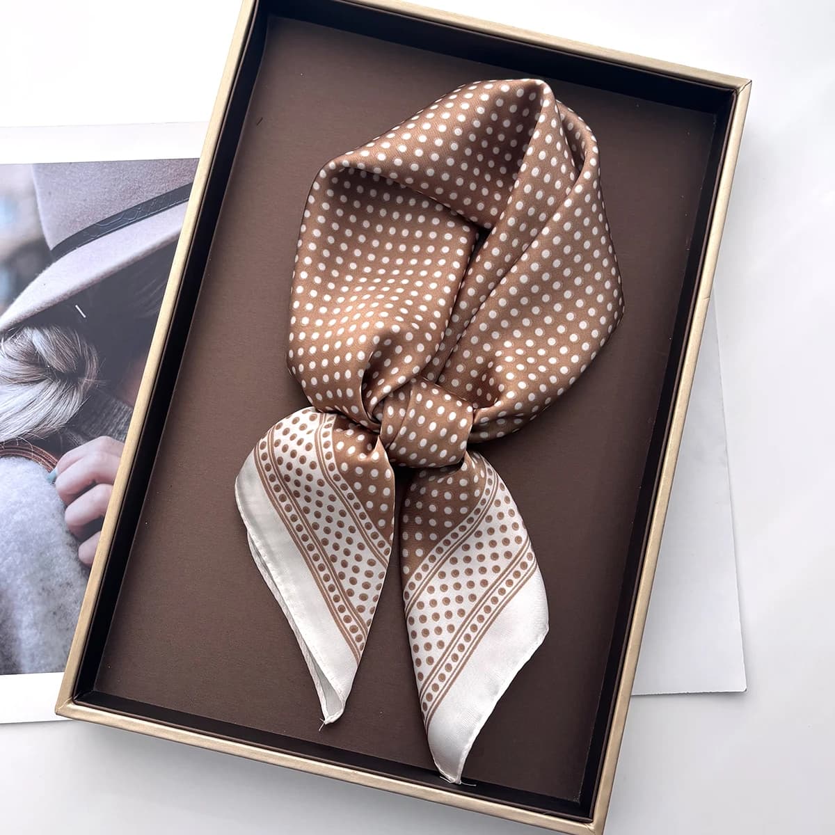 Women's Square Scarf Silk, Pois Printed Bandana, Elegant Hairband, Luxury Hijab, Elegant Scarf
