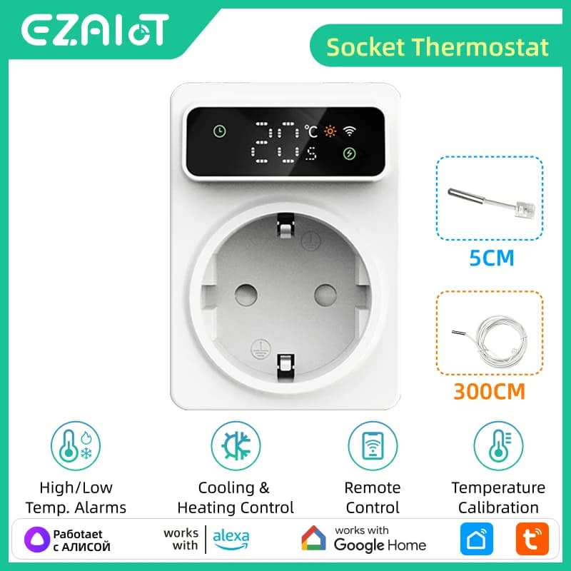 Tuya Wifi Digital Thermostat Clamp 16A Precision Spin Remote Temperature Regulator Timer Switch Cooling Heating NTC 3M Sensor