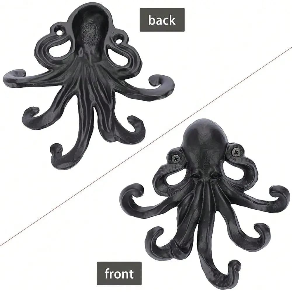 Appendiabiti a Forma di Polpo in Ghisa da 6 Pollici, Gancio Rustico in Metallo da Parete per Chiavi, Asciugamani, Borse, Cappelli, Sciarpe, con Viti, Decorativo e Resistente