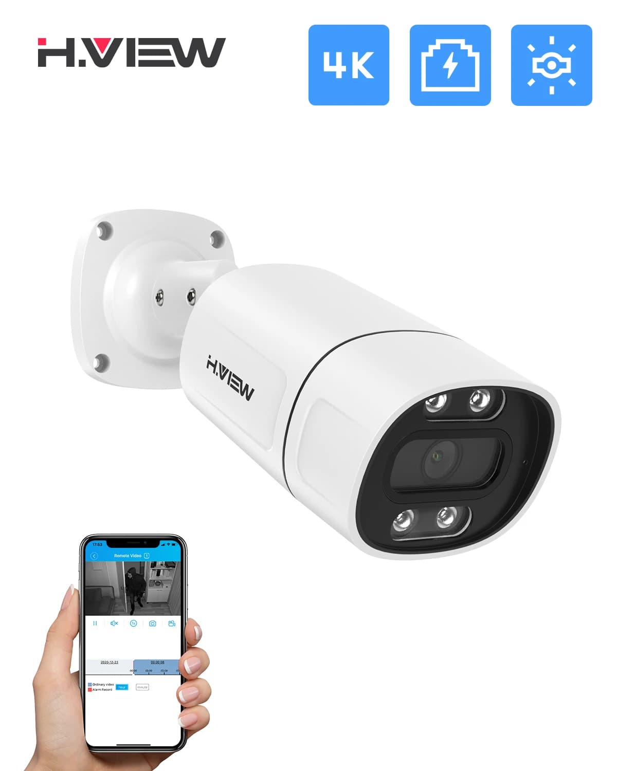 H.View 5Mp 8Mp 4K PoE IP Camera with AI Facial Detection, H.265 CCTV Security Cameras for Exterior, Video surveillance Audio Video Onvif Xmeye