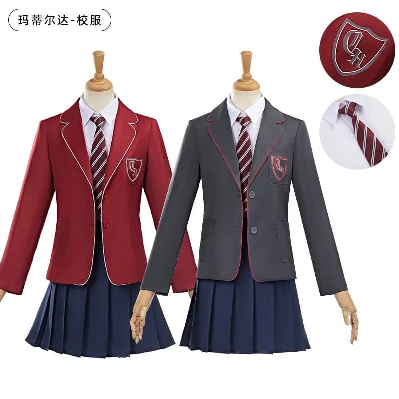 Costume Cosplay del Film Matilda, Uniforme Scolastica con Giacca, Gonna e Cravatta, Costume del Musical Matilda di Roald Dahl per Bambine e Donne