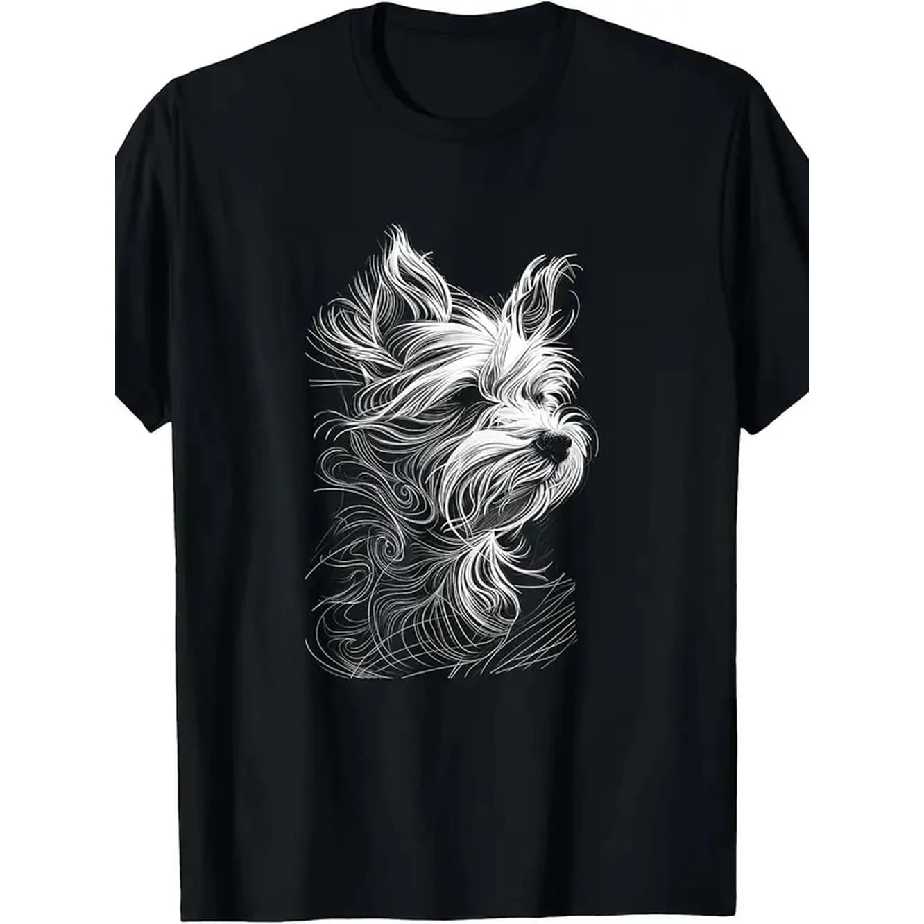 Vintage Graphic T-Shirt With Dog Line Art Portrait, Unisex Crew Neck Polyester Short Sleeve Dog Lovers, Graphic T Shirts, T Shirts Women