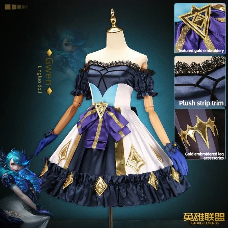 Nuovo Costume Cosplay LOL Gwen, Abito Gotico da Eroina, Costume Lolita e Parrucca per Cosplay, Set per Giochi di Ruolo