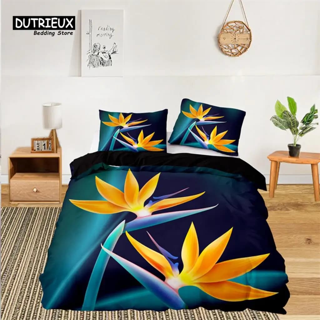 Morbido set di biancheria da letto floreale per bambini ragazze adulti foglie fiori ramo stampa set copripiumino copripiumino federe arredamento camera da letto