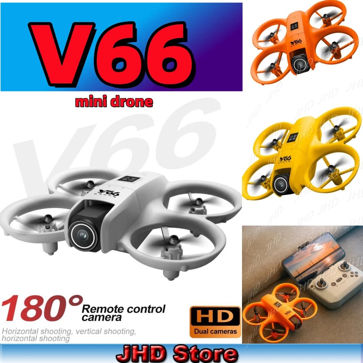 JHD 2025 Nuovo V66 Mini Drone 8K Professione HD Telecamera grandangolare WiFi FPV RC Dron Altezza Mantenere Elicottero Pieghevole V66 Giocattolo per bambini