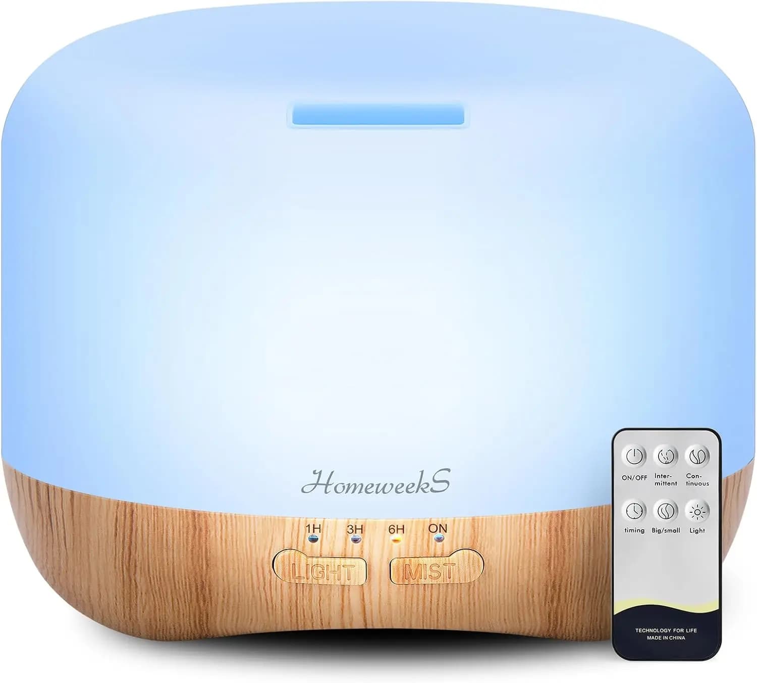 Diffusore di aromaterapia ad ultrasuoni, 300 ml, effetto legno, silenzioso, 7 luci colorate, telecomando e timer, spegnimento automatico