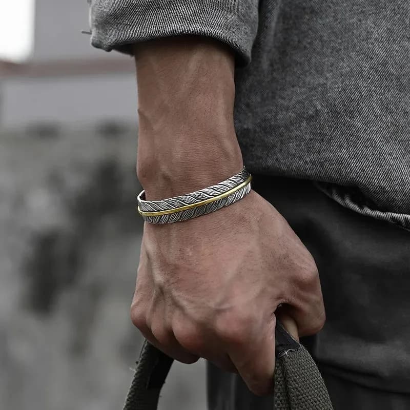 Creativo argento placcato ali di piume braccialetto polsino uomo donna polsino braccialetto regolabile punk regalo di gioielli sportivi casual