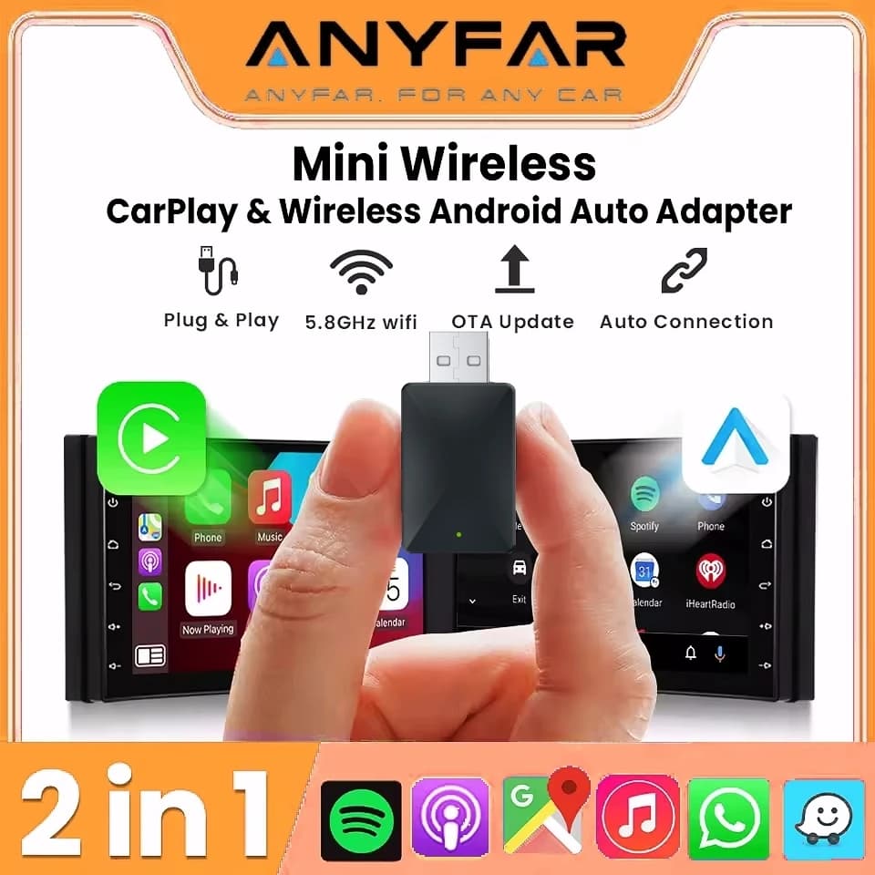 Nuovo Adattatore Wireless 2 in 1 per CarPlay e Android Auto, WiFi 5Ghz, USB Plug and Play, Mini CarPlay 2026