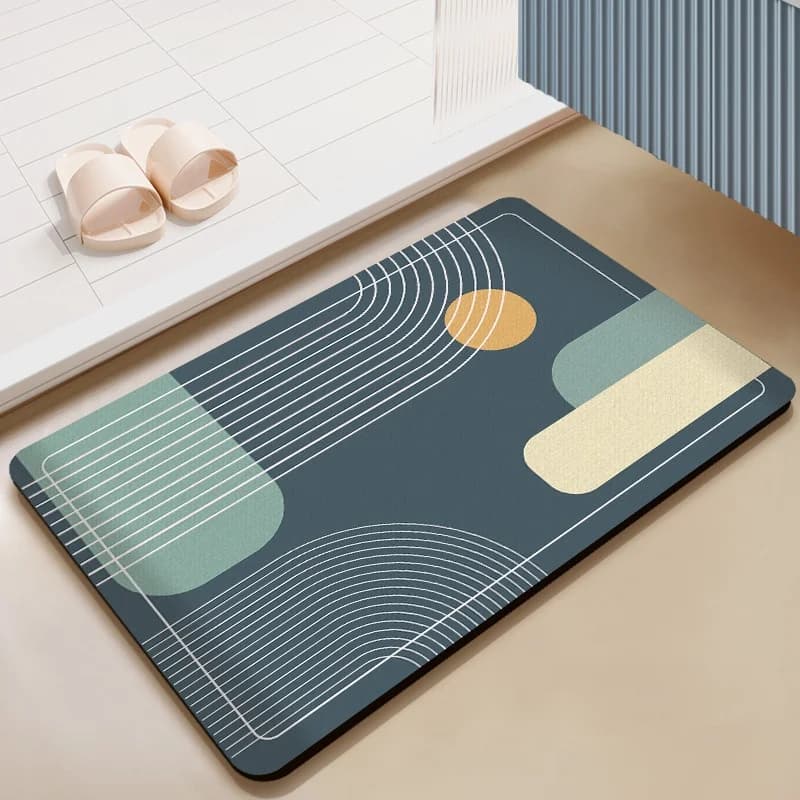 Modern Abstract Geometric Line Floor Mat Bath Mat Color Block Non Slip Shower Room Rug
