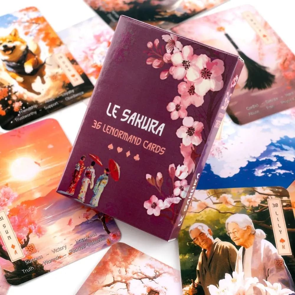 Carte Oracolo a Tema Fiori di Ciliegio Giapponesi 9*6cm Le Sakura Lenormand Cards - Mazzo di 36 Carte con Parole Chiave